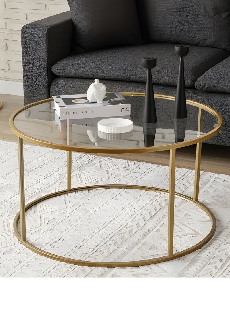 l'elefante Round Modern Coffee Table – 80×50 cm – Tempered Glass Top with Sturdy Iron Frame – Elegant Side Table for Living Room, Majlis, Hallway, Reception, Hotel, or Office – Decorative Multipurpose Hospitality Table  - Image 1