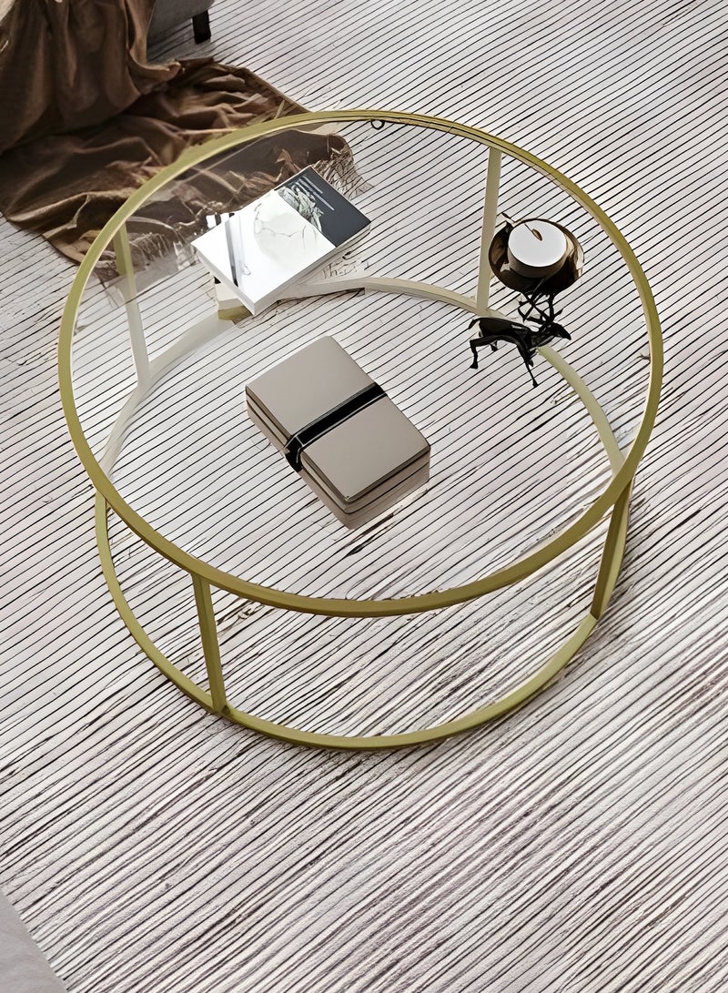 l'elefante Round Modern Coffee Table – 80×50 cm – Tempered Glass Top with Sturdy Iron Frame – Elegant Side Table for Living Room, Majlis, Hallway, Reception, Hotel, or Office – Decorative Multipurpose Hospitality Table  - Image 2