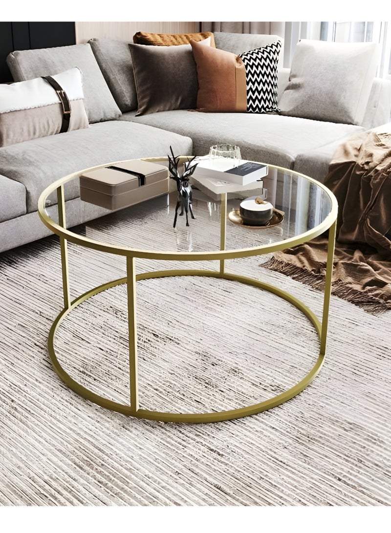 l'elefante Round Modern Coffee Table – 80×50 cm – Tempered Glass Top with Sturdy Iron Frame – Elegant Side Table for Living Room, Majlis, Hallway, Reception, Hotel, or Office – Decorative Multipurpose Hospitality Table  - Image 3