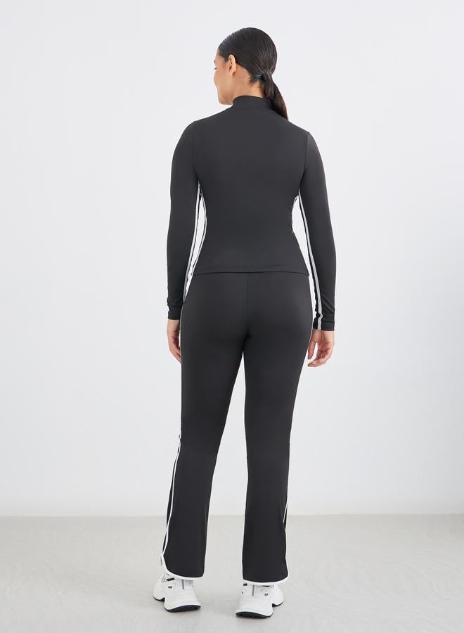 Styli Contrast Dual Striped Zip-Up Jacket and Flared Leggings Set - Image 5