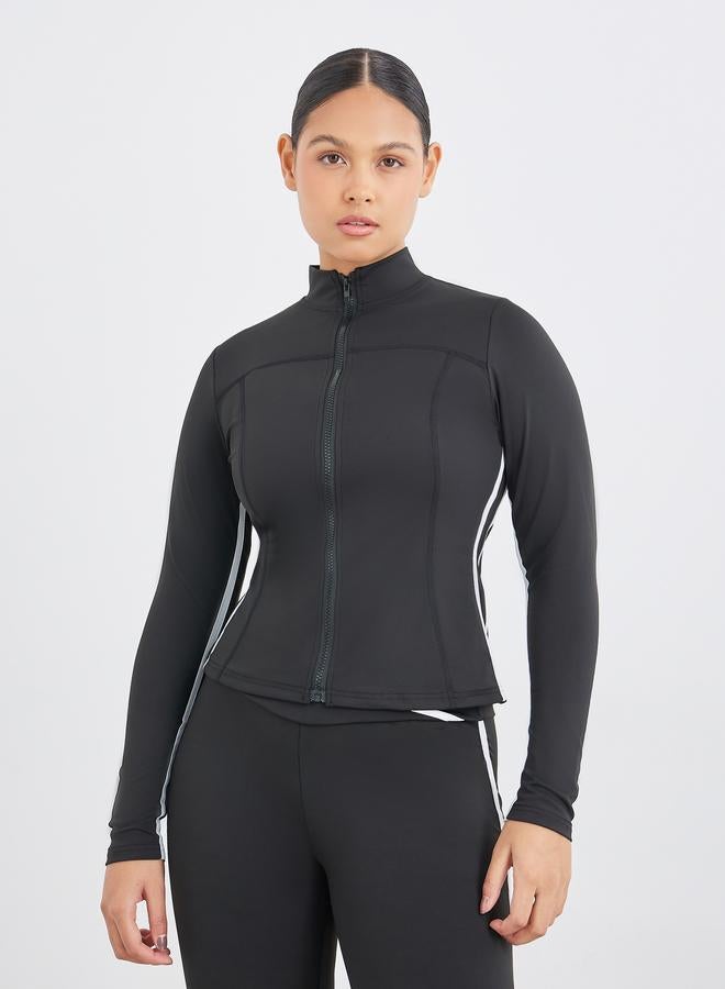 Styli Contrast Dual Striped Zip-Up Jacket and Flared Leggings Set - Image 3