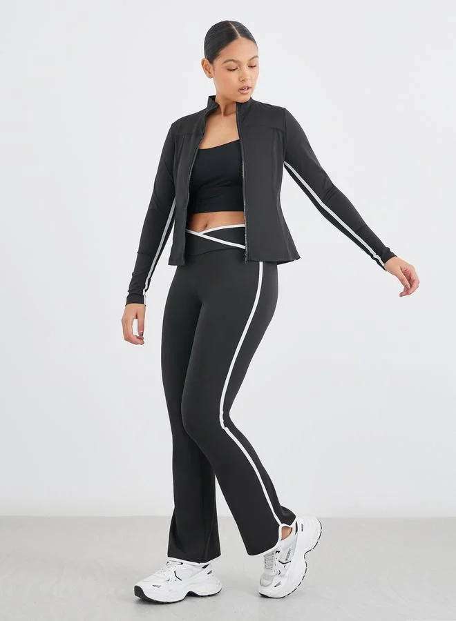 ستايلي Styli Contrast Dual Striped Zip-Up Jacket and Flared Leggings Set