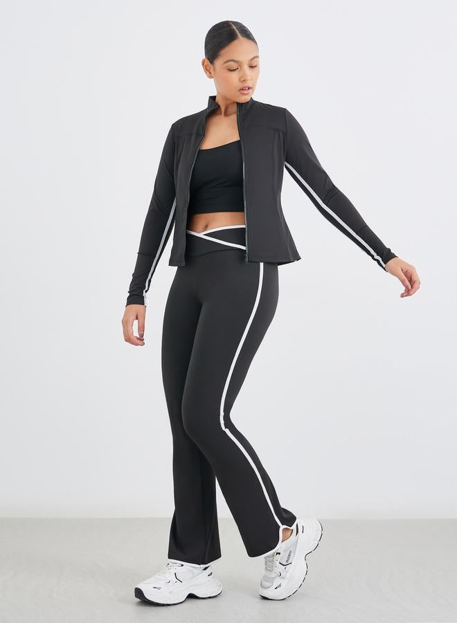 Styli Contrast Dual Striped Zip-Up Jacket and Flared Leggings Set - Image 1