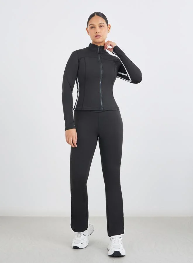 ستايلي Styli Contrast Dual Striped Zip-Up Jacket and Flared Leggings Set