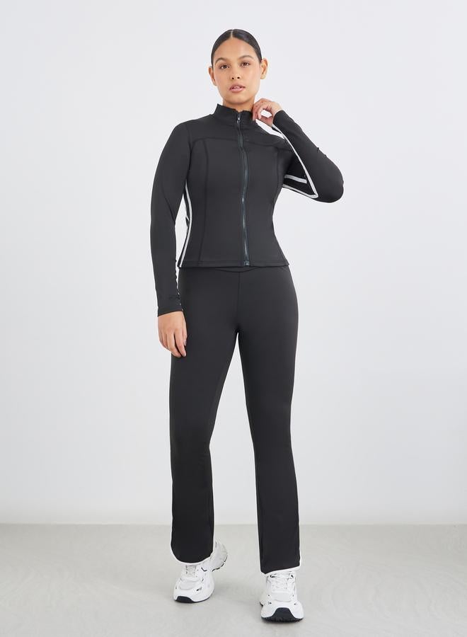 Styli Contrast Dual Striped Zip-Up Jacket and Flared Leggings Set - Image 2