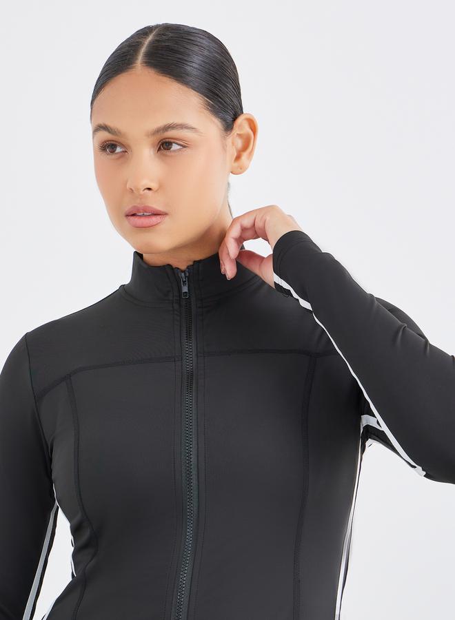 Styli Contrast Dual Striped Zip-Up Jacket and Flared Leggings Set - Image 4