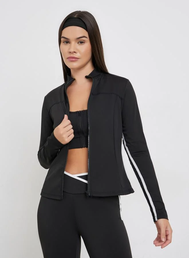 ستايلي اكتيف طقم جاكيت بسحاب مخطط مزدوج وسروال ضيق بقصة واسعة