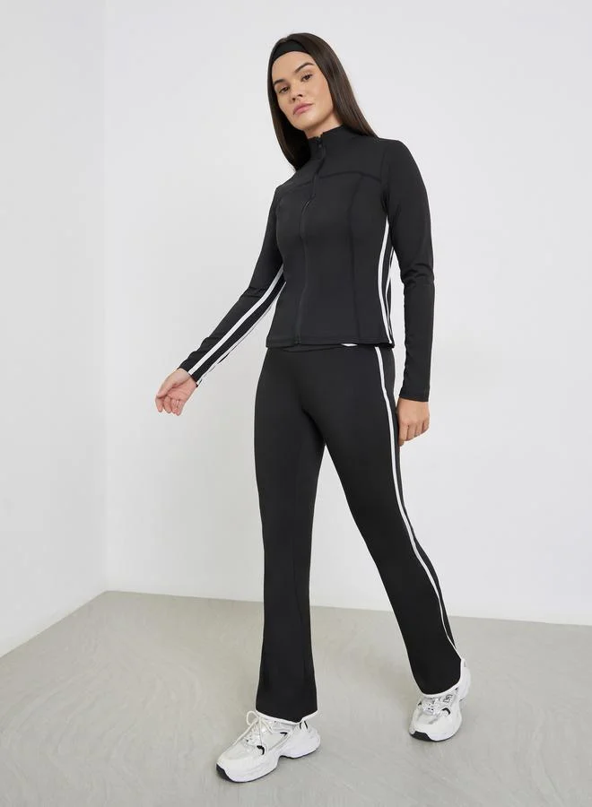 ستايلي اكتيف طقم جاكيت بسحاب مخطط مزدوج وسروال ضيق بقصة واسعة