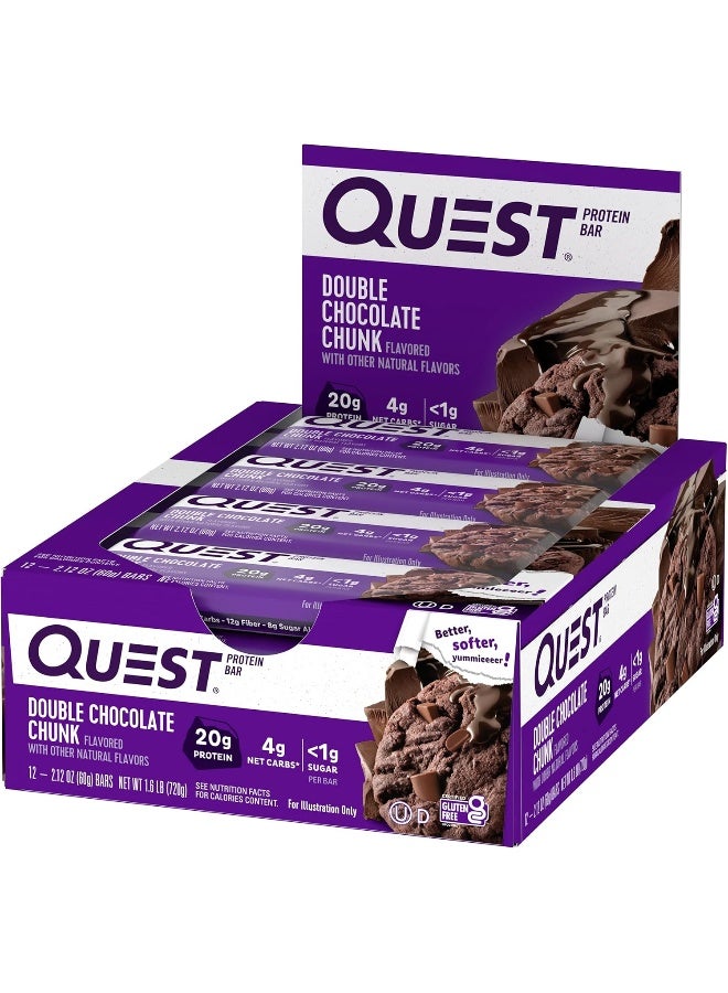 Quest Nutrition Double Chocolate Chunk Protein Bars, High Protein, Low Carb, Gluten Free, Keto Friendly, 12 Count - Image 2