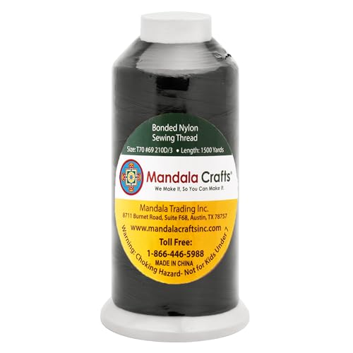 Mandala Crafts Bonded Nylon Thread Black Heavy Duty Sewing Threads - 1500 YDs Size 69 210D T70 Tex 70 Thread for Leather Jeans Weaving Outdoor Marine Upholstery Threads - Image 2