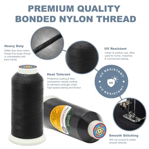Mandala Crafts Bonded Nylon Thread Black Heavy Duty Sewing Threads - 1500 YDs Size 69 210D T70 Tex 70 Thread for Leather Jeans Weaving Outdoor Marine Upholstery Threads - Image 5