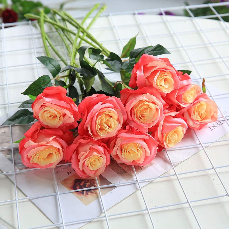 Tifuly Pink Roses Artificial Flowers -12 pcs Realistic Single Long Stem Fake Silk Roses Bouquet for Party Home Wedding Centerpiece Office DIY Decor - Image 4