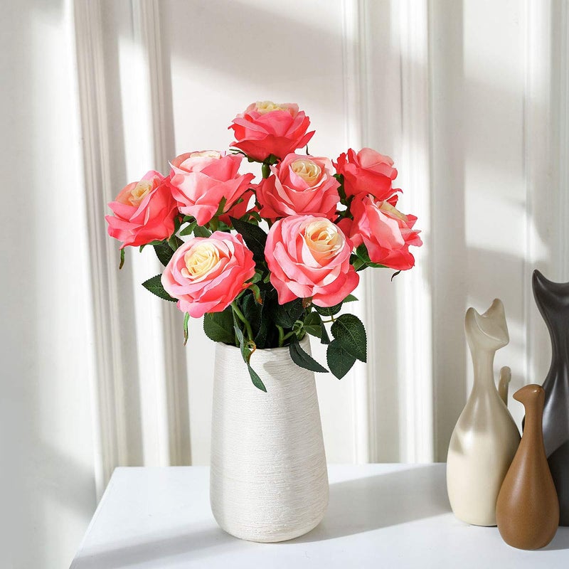 Tifuly Pink Roses Artificial Flowers -12 pcs Realistic Single Long Stem Fake Silk Roses Bouquet for Party Home Wedding Centerpiece Office DIY Decor - Image 5