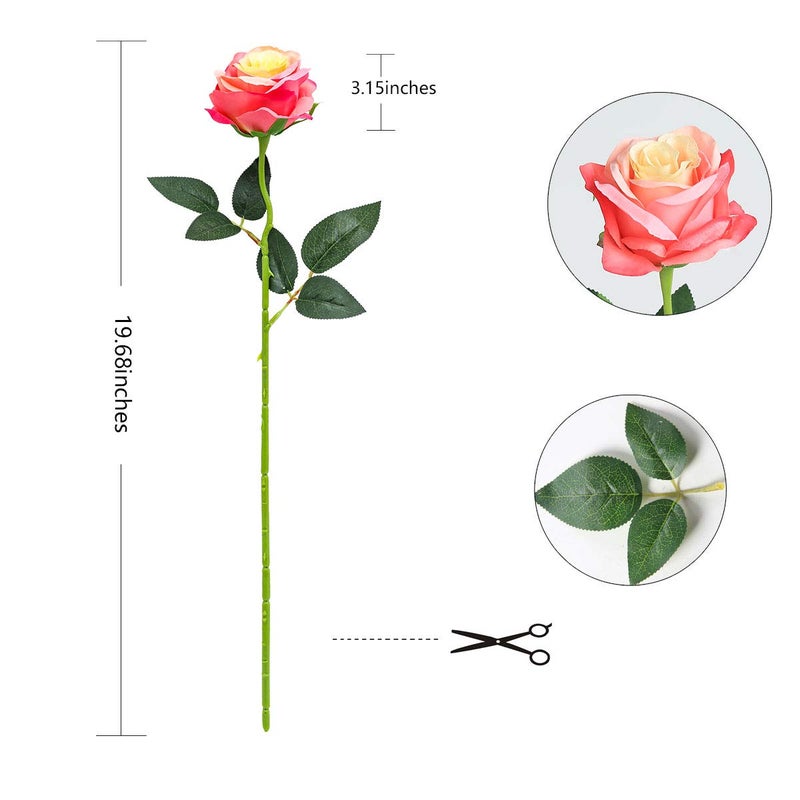 Tifuly Pink Roses Artificial Flowers -12 pcs Realistic Single Long Stem Fake Silk Roses Bouquet for Party Home Wedding Centerpiece Office DIY Decor - Image 2