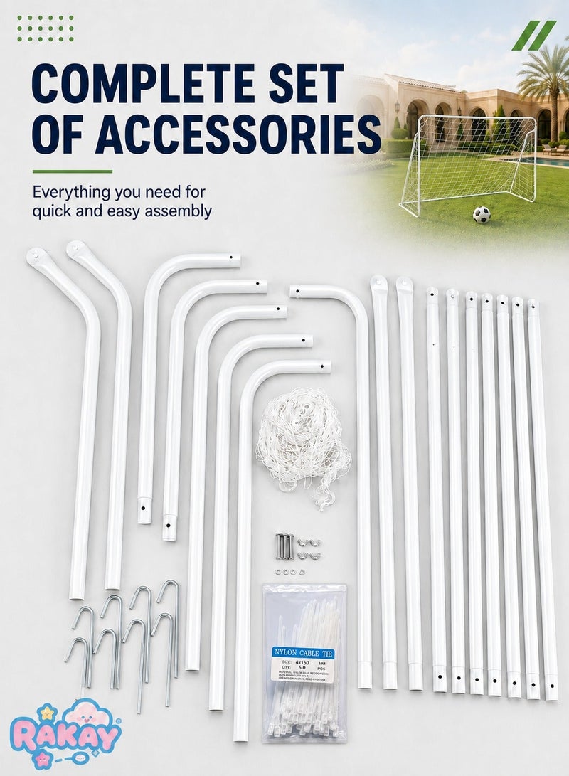 RAKAY Metal Soccer Goal with Net, 213 x 150 x 75 cm,Detachable Football Goal Post for Kids and Teens Outdoor Sports Games, Easy Assembly Iron Pipe Frame with Ground Pegs and Nylon Cable Ties - Image 5