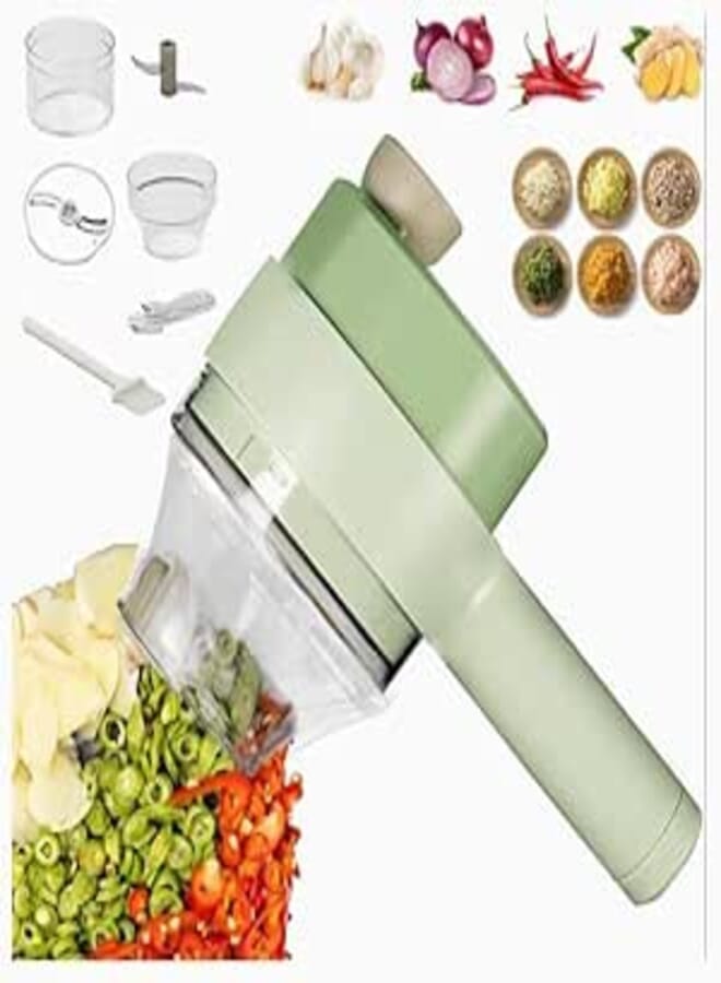 CBK 4 in 1 Portable Electric Vegetable Cutter Set, Multifunction Cordless Electric Food Small Slicer Onion Dicer Cucumber Vegetable Cutter for Garlic Pepper Chili Onion Celery Ginger Meat with Brush