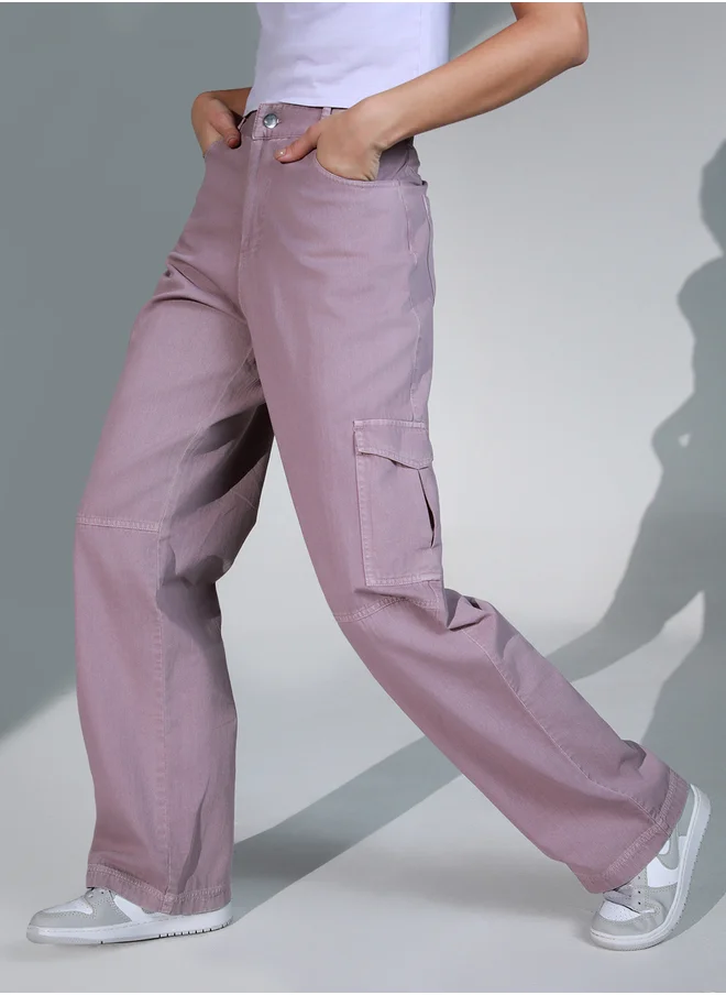 Hubberholme Solid High Rise Cargo Pants