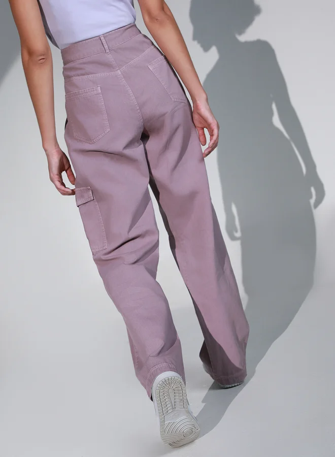 Hubberholme Solid High Rise Cargo Pants