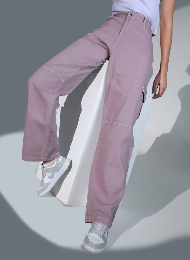 Hubberholme Solid High Rise Cargo Pants