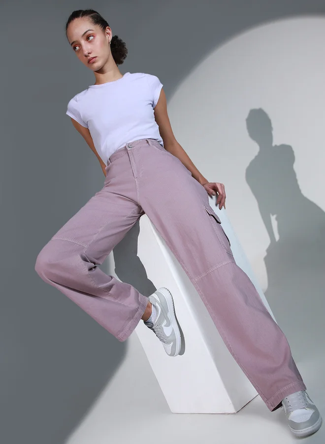 Hubberholme Solid High Rise Cargo Pants