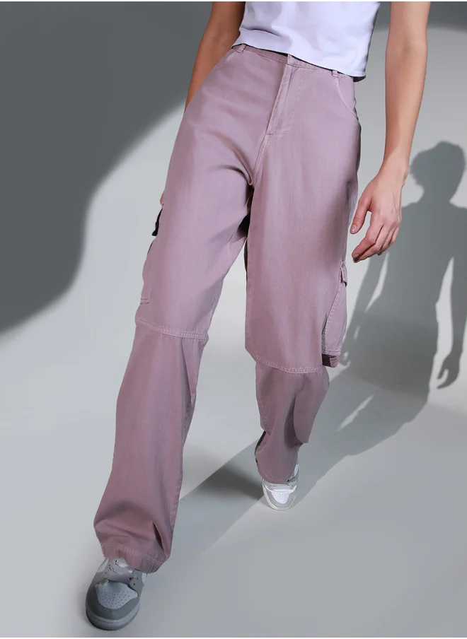 Hubberholme Solid High Rise Cargo Pants