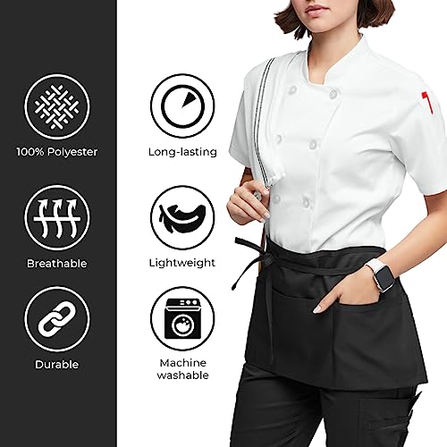 Avalon Kitchen Black server aprons with pockets Black waitress aprons with pockets half apron with pocket serving apron - Image 2