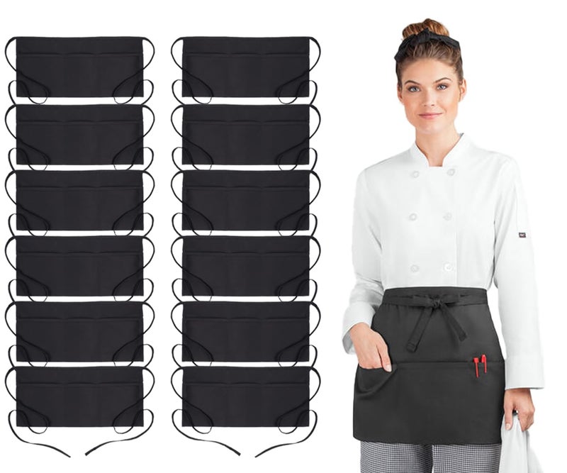 Avalon Kitchen Black server aprons with pockets Black waitress aprons with pockets half apron with pocket serving apron - Image 1