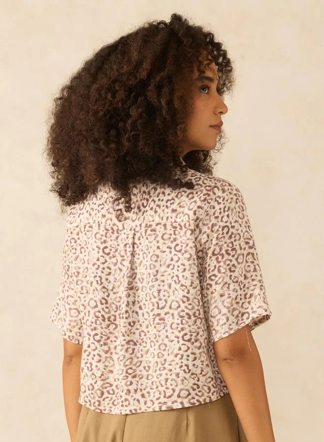 Outzidr  Brown All Over Print Crop Shirt for Women | Best Price UAE
