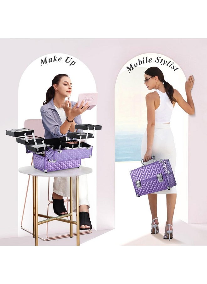FRENESSA - Makeup Train Case 12 Inch Portable Cosmetic Case 6 Tier Professional Makeup Storage Box Organiser Box Make Up Carrier With Lockable Keys Travel Case For Women And Girls Purple - Image 1