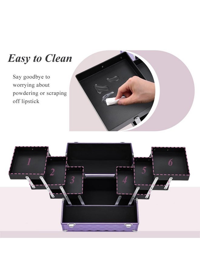 FRENESSA - Makeup Train Case 12 Inch Portable Cosmetic Case 6 Tier Professional Makeup Storage Box Organiser Box Make Up Carrier With Lockable Keys Travel Case For Women And Girls Purple - Image 1