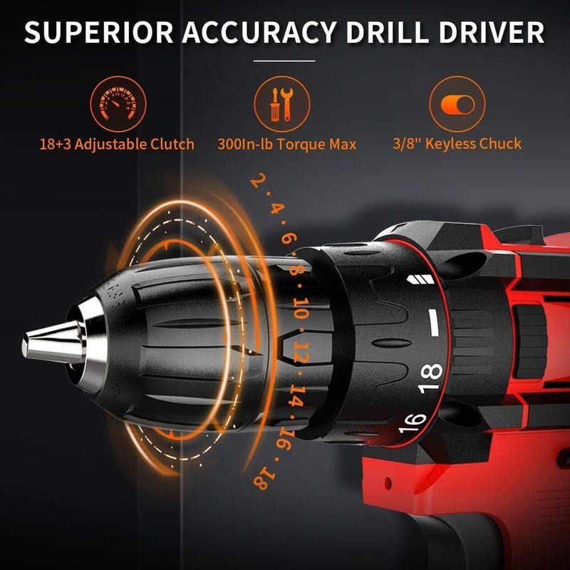 WAKYME Cordless Drill Driver Kit with 2 Batteries, 12.6V Power Drill 30Nm 18+3 Clutch, 3/8" Keyless Chuck, Variable Speed & Built-in LED Electric Screw Driver for Drilling Wall, Bricks, Wood, Metal - Image 3