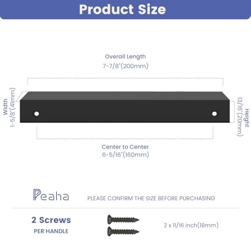 Peaha 10 Pack Kitchen Cabinet Handles 6-1/4 inch Black Pulls for Dresser Drawers Door Edge Finger Pull Aluminum Alloy Hardware - Image 3