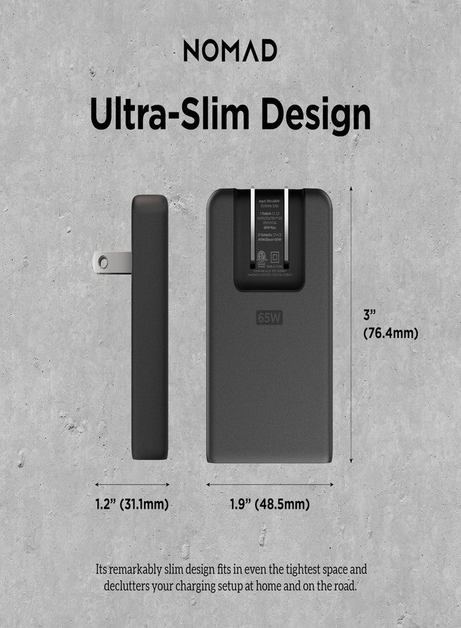 نوماد محول طاقة NOMAD Slim بقوة 65 واط مصنوع من الكربيد، مزود بكابل USB-C ثنائي المنافذ ومنافذ شحن سريع. - Image 4