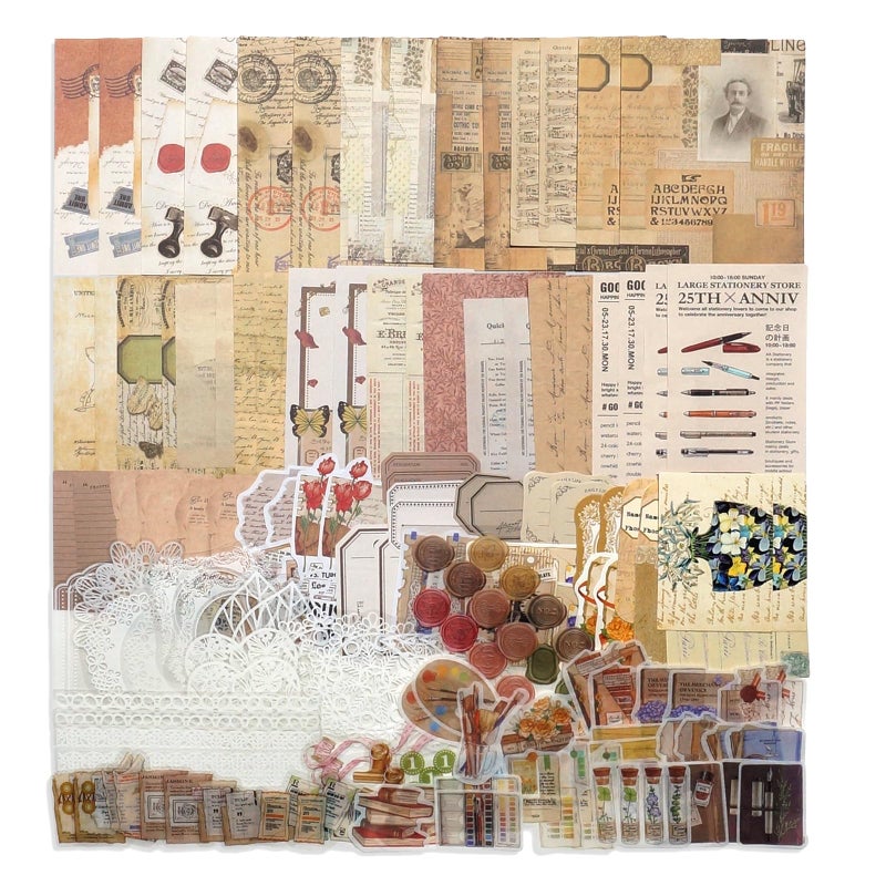 Teniinet 260 PCS Vintage Scrapbooking Supplies Aesthetic Journaling Kit,Large Collection for Bullet Junk Journals,Arts Craft Collage,Ephemera Adults,Beginners,Girls Teenage School Style(Academy) - Image 1