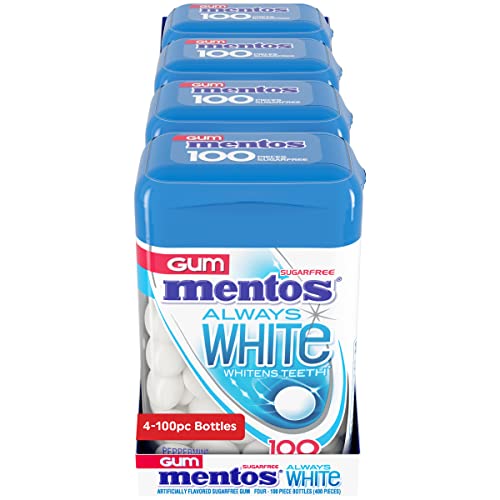 Mentos Always White Peppermint Sugar Free Gum with Xylitol Sweetener 100 Count Bottle 4 Bottles - Image 5