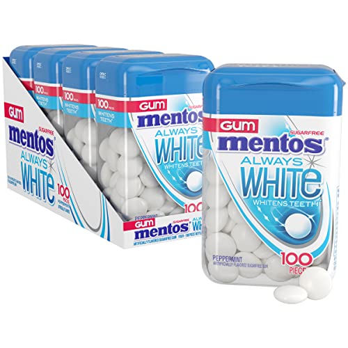 Mentos Always White Peppermint Sugar Free Gum with Xylitol Sweetener 100 Count Bottle 4 Bottles - Image 1