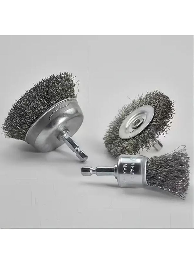 3pcs Heavy Duty Carbon Steel Wire Wheel Brush Set Rust Remover Surface Sander - Image 1