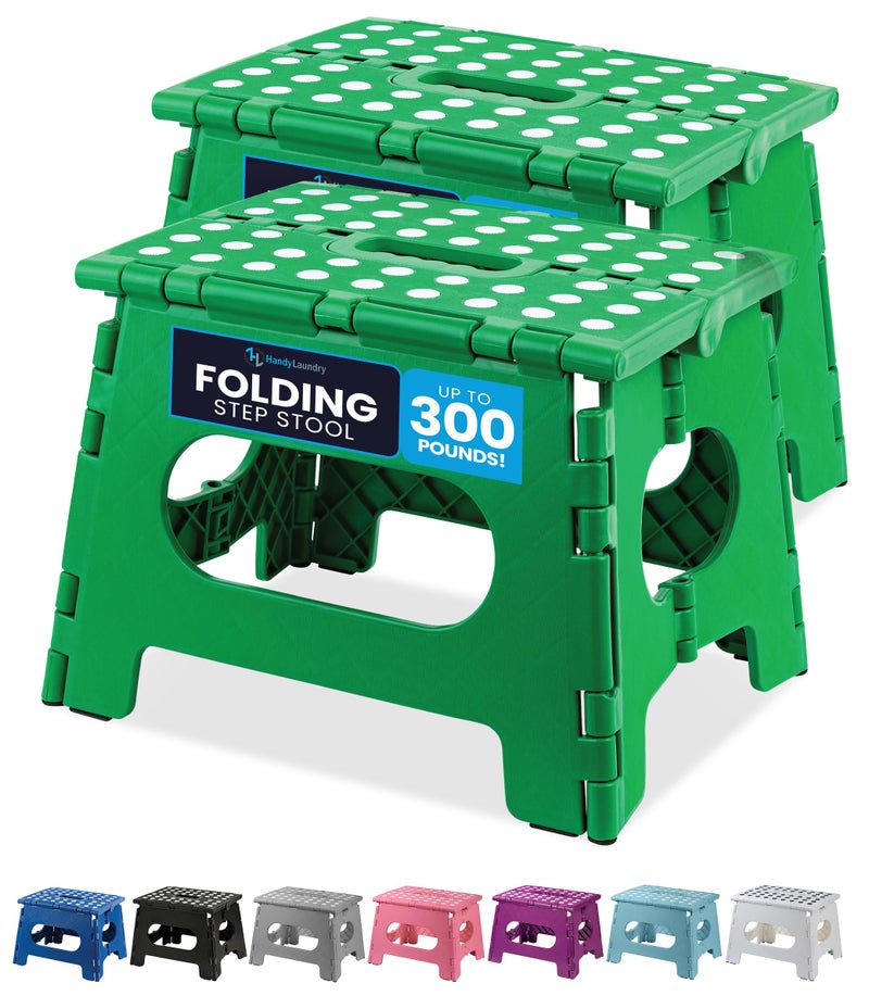 Handy Laundry Folding Lightweight Step Stool is Sturdy Enough to Support Adults and Safe Enough for Kids Opens Easy with One Flip Great for Kitchen Bathroom or Bedroom Green