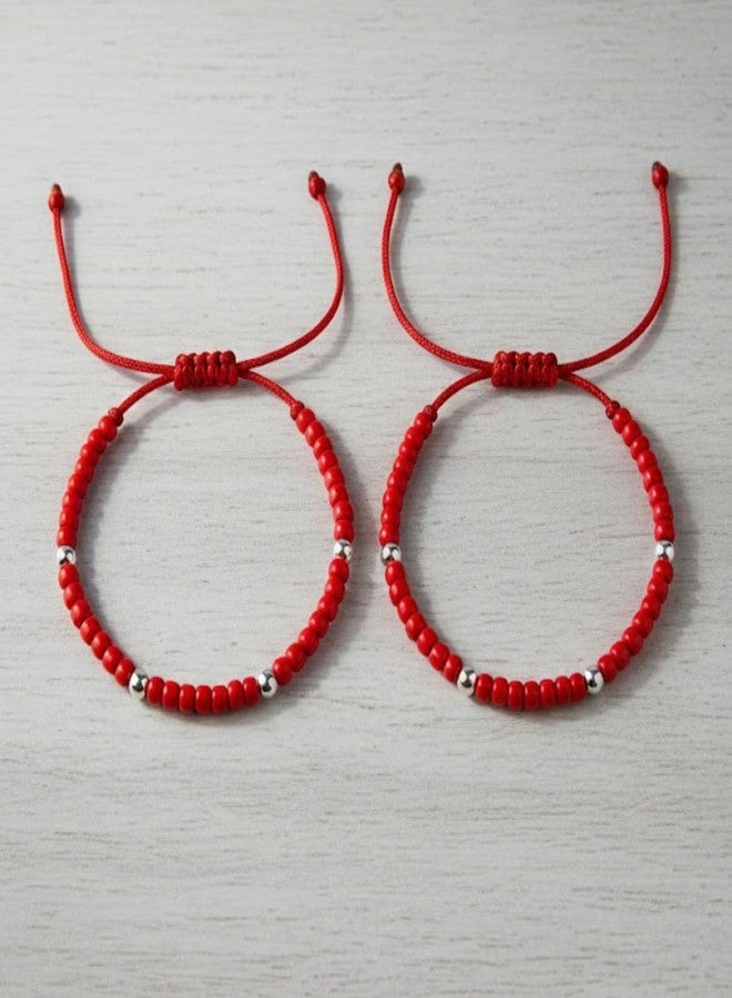 DARSHRAJ دارشراج، سوار نازاريا للأطفال من الفضة الإسترلينية للجنسين | سوار خرز أحمر للأطفال | سوار معصم قابل للتعديل ومصنوع يدويًا للأطفال | سوار يد للأطفال | خلخال للأطفال | سوار معصم أحمر - Image 2