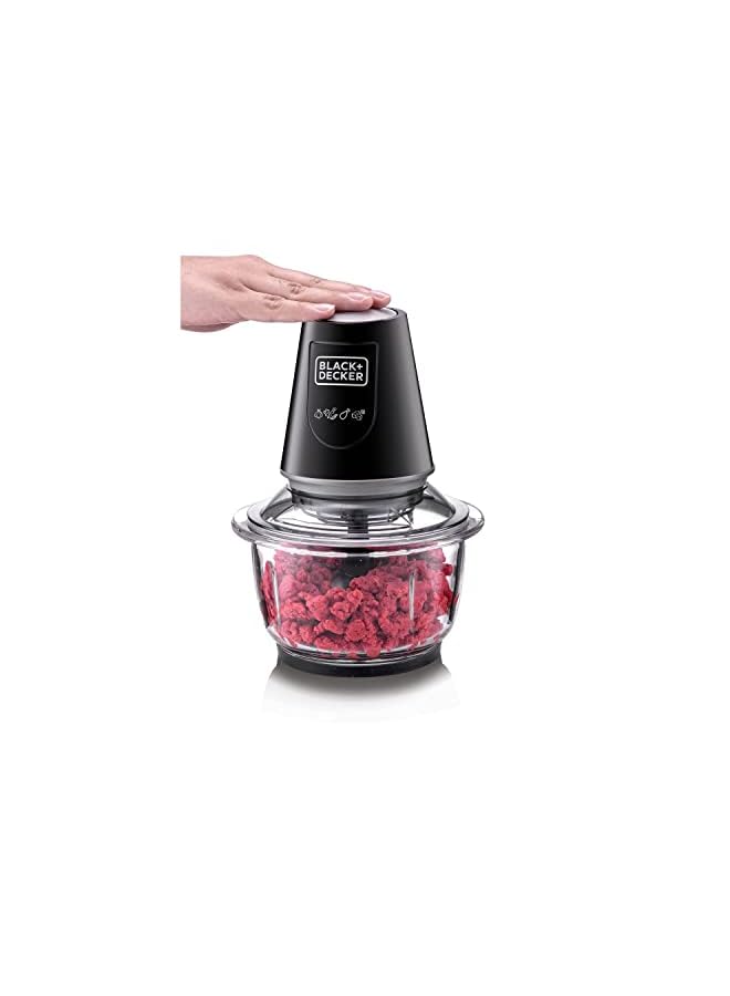 BLACK&DECKER مفرمة/مفرمة زجاجية عمودية بقدرة 400 واط وسعة 1.2 لتر، سعة الوعاء الزجاجي XXL مع نظام رباعي الشفرات قابل للإزالة، يساعد على تقطيع/سحق الثلج/الفرم/الطحن/الهريس مجموعة متنوعة من المكونات Gc400-B5 - Image 5