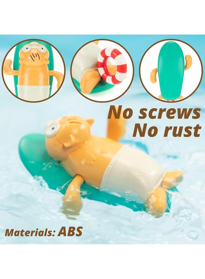 2 pcs Pull String Baby Bath Toy Pull & Go Beaver Cute Surfing Beaver Swimming Beaver Windup Clockwork Bathtub Toy for Toddlers (Blue)  - Image 2