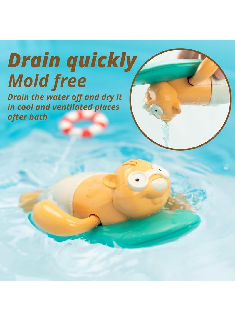 2 pcs Pull String Baby Bath Toy Pull & Go Beaver Cute Surfing Beaver Swimming Beaver Windup Clockwork Bathtub Toy for Toddlers (Blue)  - Image 4