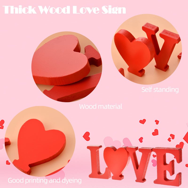 MixTeach Wooden Love Letter Table Centerpiece - Freestanding Wood Block Cutout Sign for Wedding, Valentine's Day Decor (Red) - Image 4