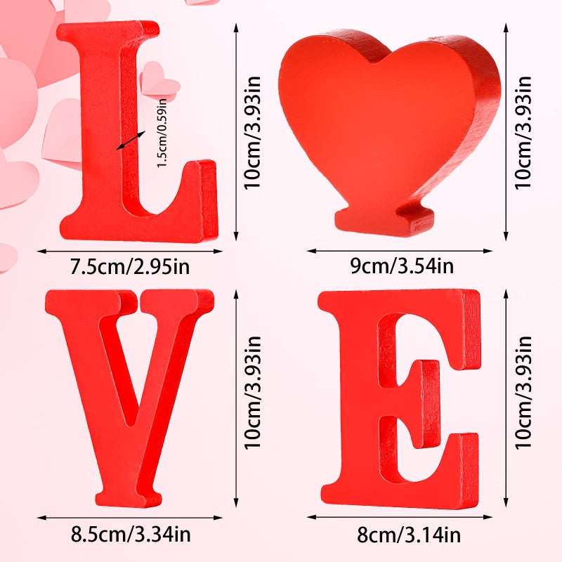 MixTeach Wooden Love Letter Table Centerpiece - Freestanding Wood Block Cutout Sign for Wedding, Valentine's Day Decor (Red) - Image 2