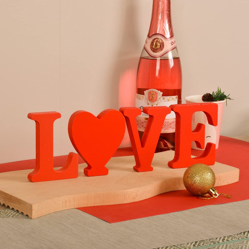 MixTeach Wooden Love Letter Table Centerpiece - Freestanding Wood Block Cutout Sign for Wedding, Valentine's Day Decor (Red) - Image 3