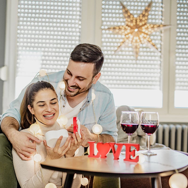 MixTeach Wooden Love Letter Table Centerpiece - Freestanding Wood Block Cutout Sign for Wedding, Valentine's Day Decor (Red) - Image 5
