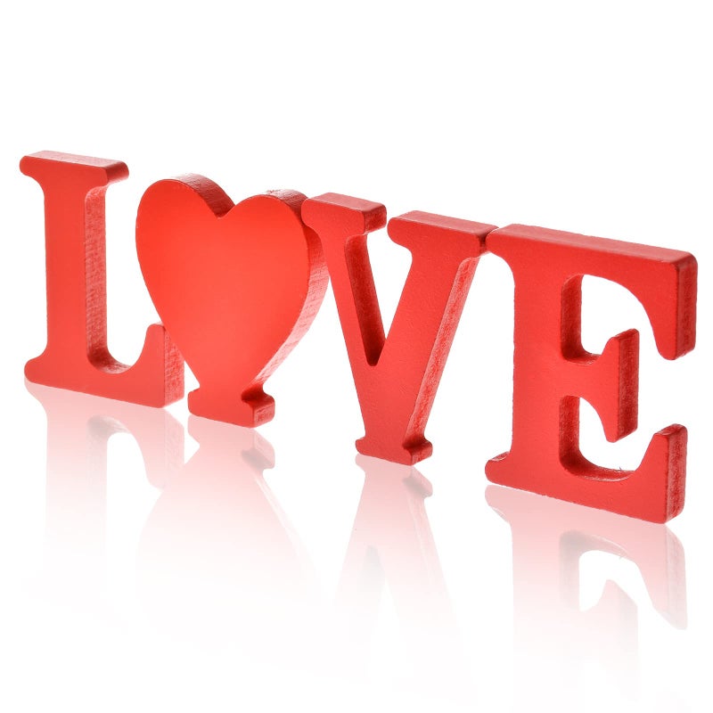 MixTeach Wooden Love Letter Table Centerpiece - Freestanding Wood Block Cutout Sign for Wedding, Valentine's Day Decor (Red) - Image 1