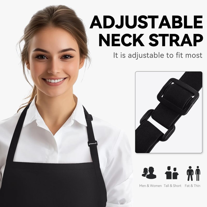NLUS Kitchen Cooking Apron with 3 Pockets, Adjustable Bib Apron Chef Aprons for Women Men, Black - Image 3