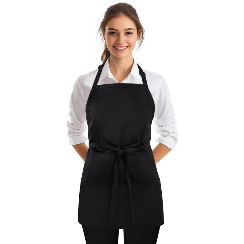 NLUS Kitchen Cooking Apron with 3 Pockets, Adjustable Bib Apron Chef Aprons for Women Men, Black - Image 1