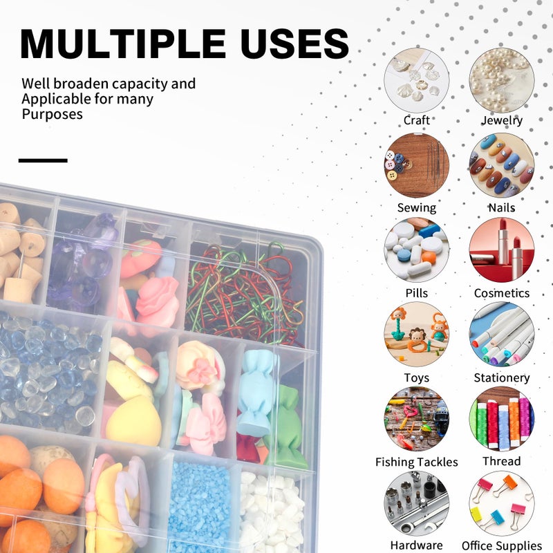 OALCQ 24 Grids Plastic Organizer Box With Dividers Clear Craft Storage Bead Organizer Box Earring Travel Pill Jewelry Organizers Storage Boxes Screw Seed Small Parts Hair Tie - Image 4